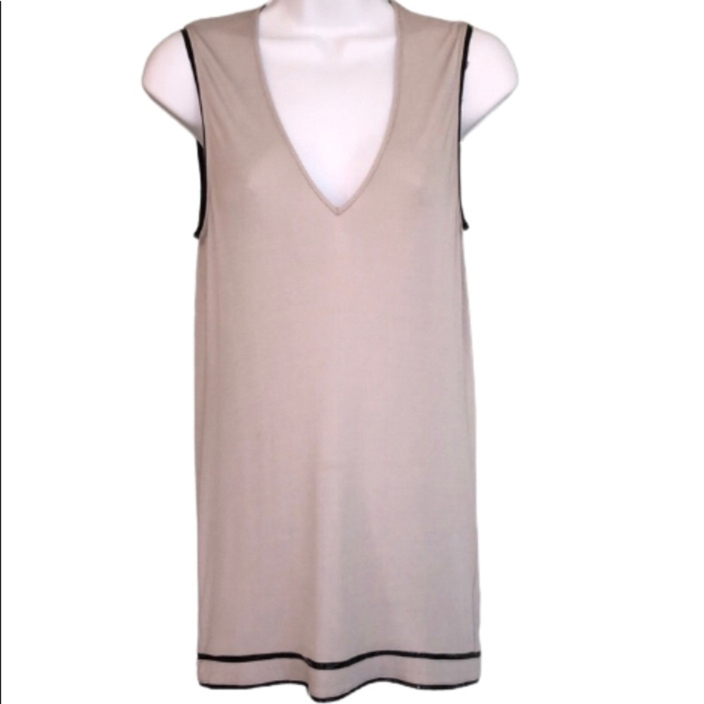 HELMUT LANG JERSEY STYLE TANK TOP • FAUX LEATHER TRIM • sz S